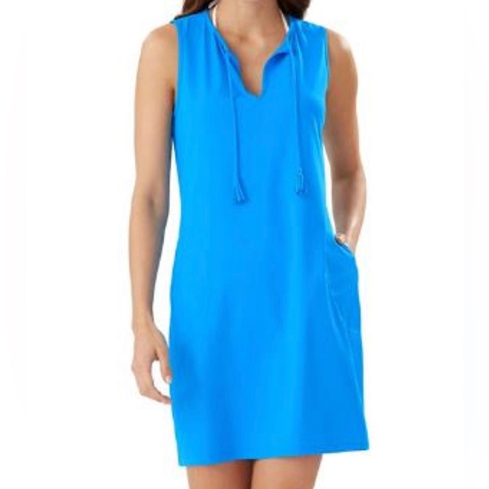 Tommy Bahama Bright Blue Sleeveless Hooded Swim Cover-Up Dress
